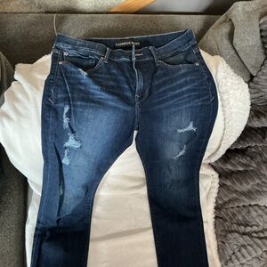 Express Blue Distressed Women's Jeans roll at bottom